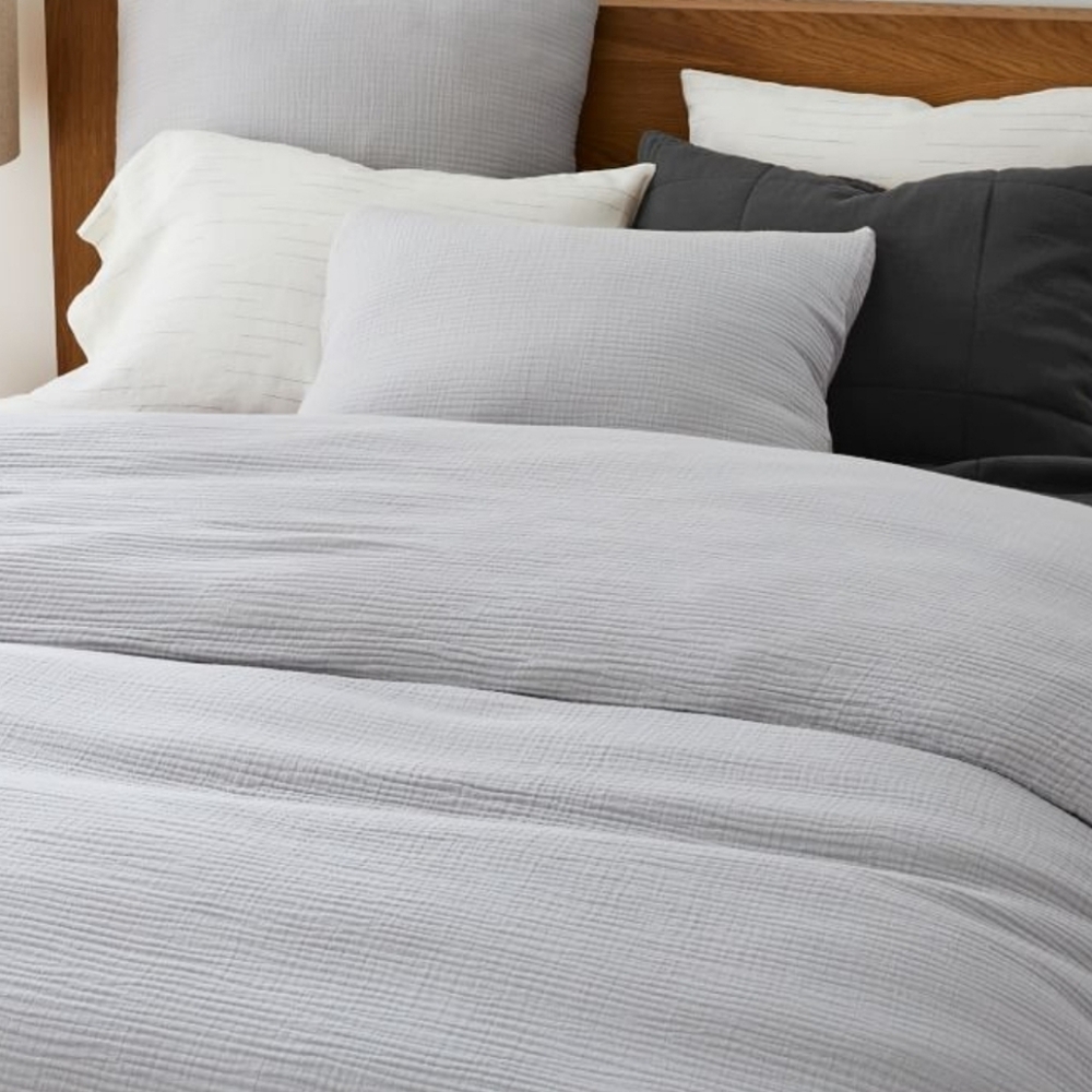 NEW West Elm Dreamy Cotton Gauze Duvet Cover King/Cal King- Frost Gray